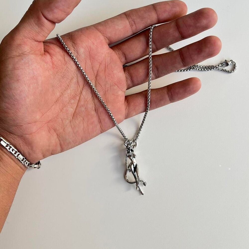 y2k silver heavy metal punk grunge emo devil girl pendant necklace - Picture 6 of 8